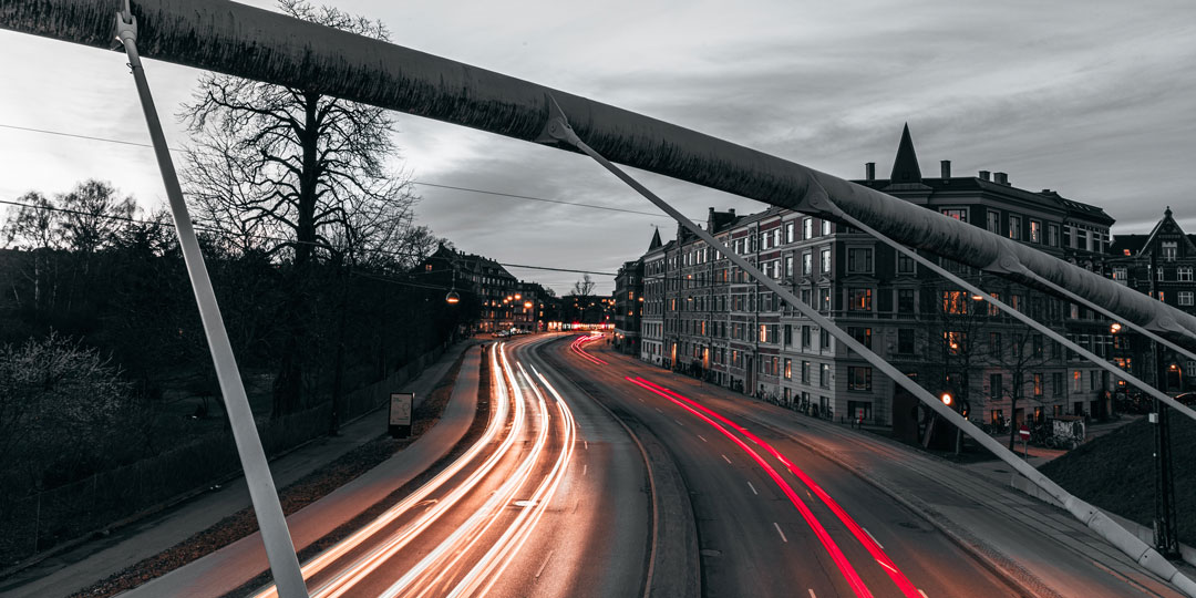 Long exposure of traffic seen from a bridge in semi darkness